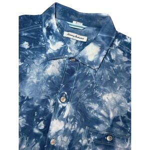 Tommy Bahama Mens Large Linen Blend Shirt Short Sleeve Tie Dye Button Up